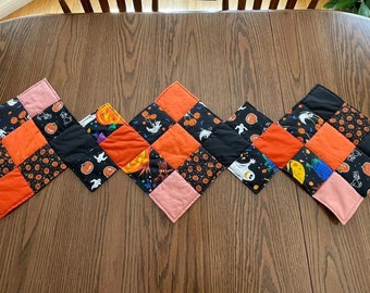 Festive Halloween Patchwork Quilted Table Runner - Fall Decor with Ghosts, Cats, Pumpkins, Table Topper, Fall Table Runner, Home decor