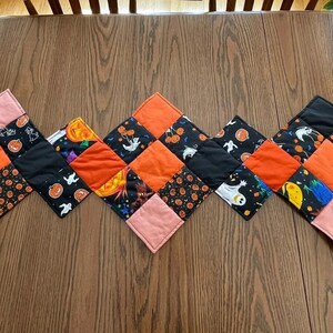 Festive Halloween Patchwork Quilted Table Runner - Fall Decor with Ghosts, Cats, Pumpkins, Table Topper, Fall Table Runner, Home decor