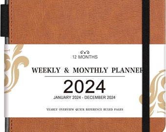 2024 Planner - 2024 Weekly Monthly Planner, January - December 2024, 5.85'' x 8.5'' Calendar Planner 2024 with Leather Cover.