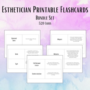 Pacote com 520 flashcards de estética, flashcards para impressão, flashcards de estética, flashcards de esteticista, cartões de estudo de estética