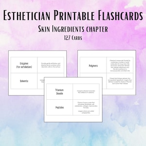 127 Skin Care Ingredients Flashcards, Printable Flashcards, Esthetics Flashcards, Esthetician Flashcards, Esthetic Study Cards