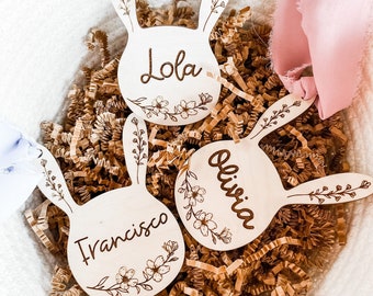 Bunny Easter Tag personalized name tag Easter Bunny head tag basket charm kid name tag wood easter basket children name tag Easter basket
