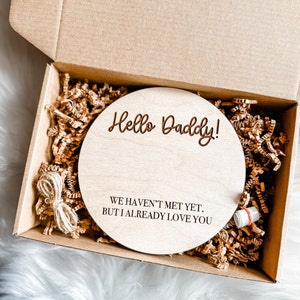 Anuncio de signo de embarazo de madera para el marido Hola papá signo de revelación de embarazo al marido Nuevo papá será caja de regalo Caja de revelación de embarazo