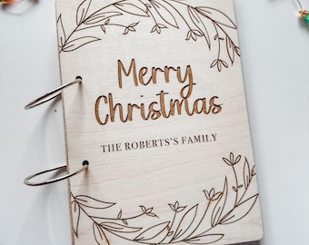 Personalized Christmas card past holder wooden Chrismtas card keepsake book holiday card storage card Family costume engrave christmas album