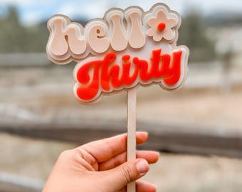 Boho Hello Thirty Cake Topper: Retro 30th Birthday Decor