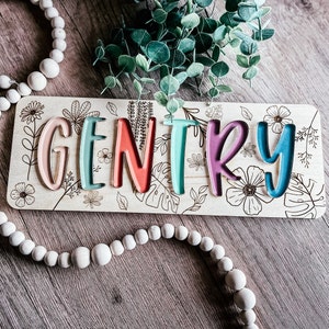 Wooden name puzzle girl flower baby name puzzle no pegs wood puzzle name baby girl gift personalized name puzzle for kids floral