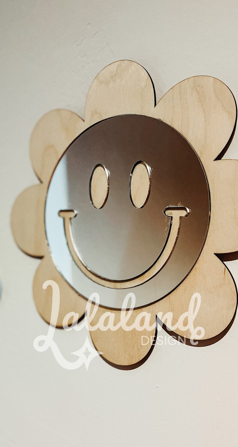 Smiley face mirror wall art for girl toddler bedroom decor aestectic for teens flower mirror nursery girl decor small wall mirror acrylic image 10