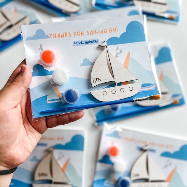 Sailboat Birthday party favor for boys nautical theme birthday favors toddler Nautical-themed sailboat magnet party favor craft kit for kids