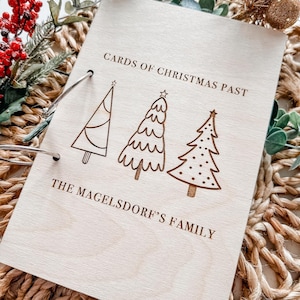 Porte-cartes de Noël personnalisé en bois pour carte de Noël, livre souvenir, carte de vacances, carte de rangement, costume de famille, gravure d'un album de Noël