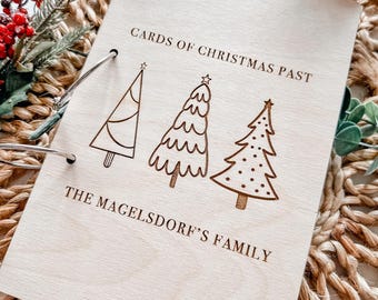 Personalized Christmas card past holder wooden Chrismtas card keepsake book holiday card storage card Family costume engrave christmas album