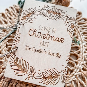 Porta-cartões de Natal personalizado, porta-cartões de madeira, livro de recordações de Natal, cartão de armazenamento de cartões de Natal, fantasia de família, álbum de Natal gravado
