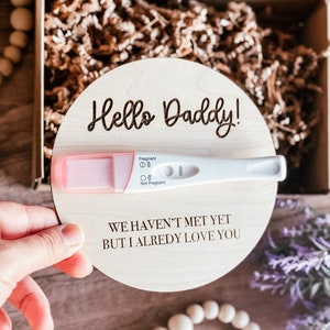 Wooden Pregnancy sign announcement for husband  Hello Daddy pregnancy reveal sign to husband New dad to be gift box Pregnancy reveal box