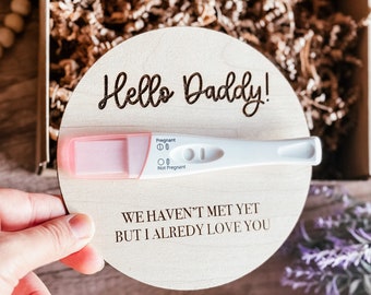 Wooden Pregnancy sign announcement for husband  Hello Daddy pregnancy reveal sign to husband New dad to be gift box Pregnancy reveal box