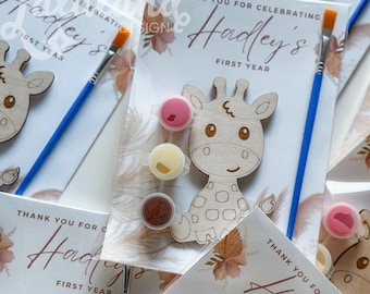 Giraffe birthday party favor magnet painting kit for kids party Giraffe DIY painting magnet wooden favor Safari 1st birthday favor craft