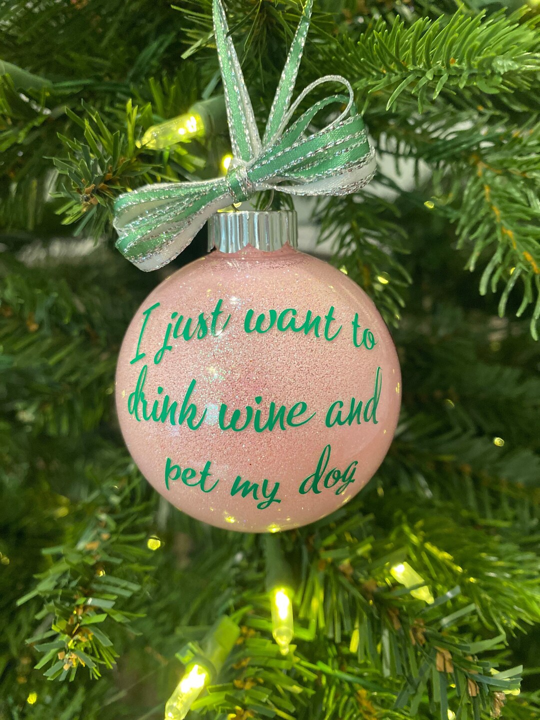 Drink Wine and Pet My Dog Glitter Ornament Etsy