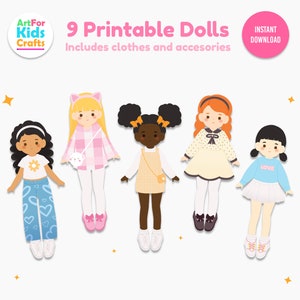 Papierpuppen Kit druckbare Aktivität, Homeschool, Montessori, Geburtstagsfeiergeschenk, Mitbringsel, Kinder Papierausschnitt Aktivität, kleine Mädchen Geschenke