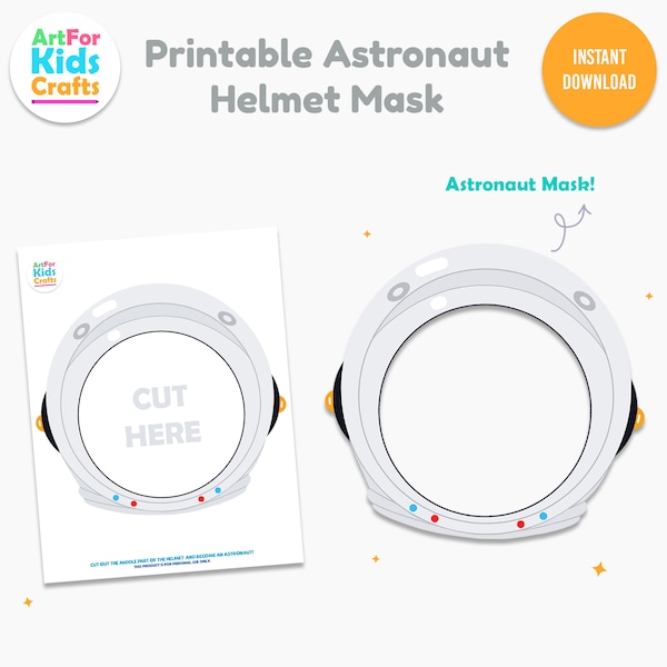 Astronaut Helmet Printable, Astronaut  Mask, Outer Space Theme Party Prop, Kids Party Favor, Kids Party Mask, Astronaut Party Photo booth