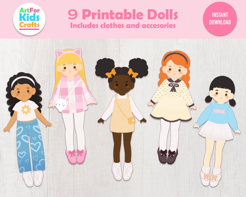 Printable Paper Dolls and Clothes Digital Paper Dolls Paper Etsy