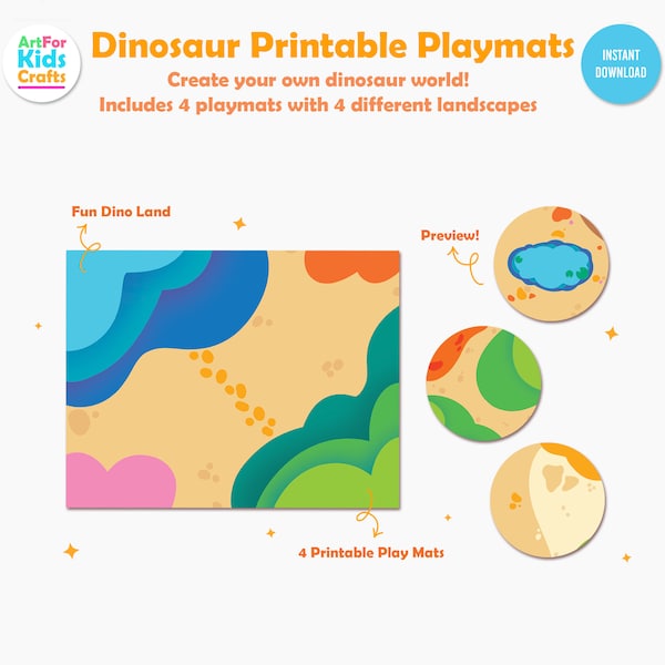 Dinosaur Play Mat Set, Pretend Play, Dino Kids Play Mat, Dinosaur Party, Preschool Play, Dinosaur Playscape, Printable Kids Play Mat