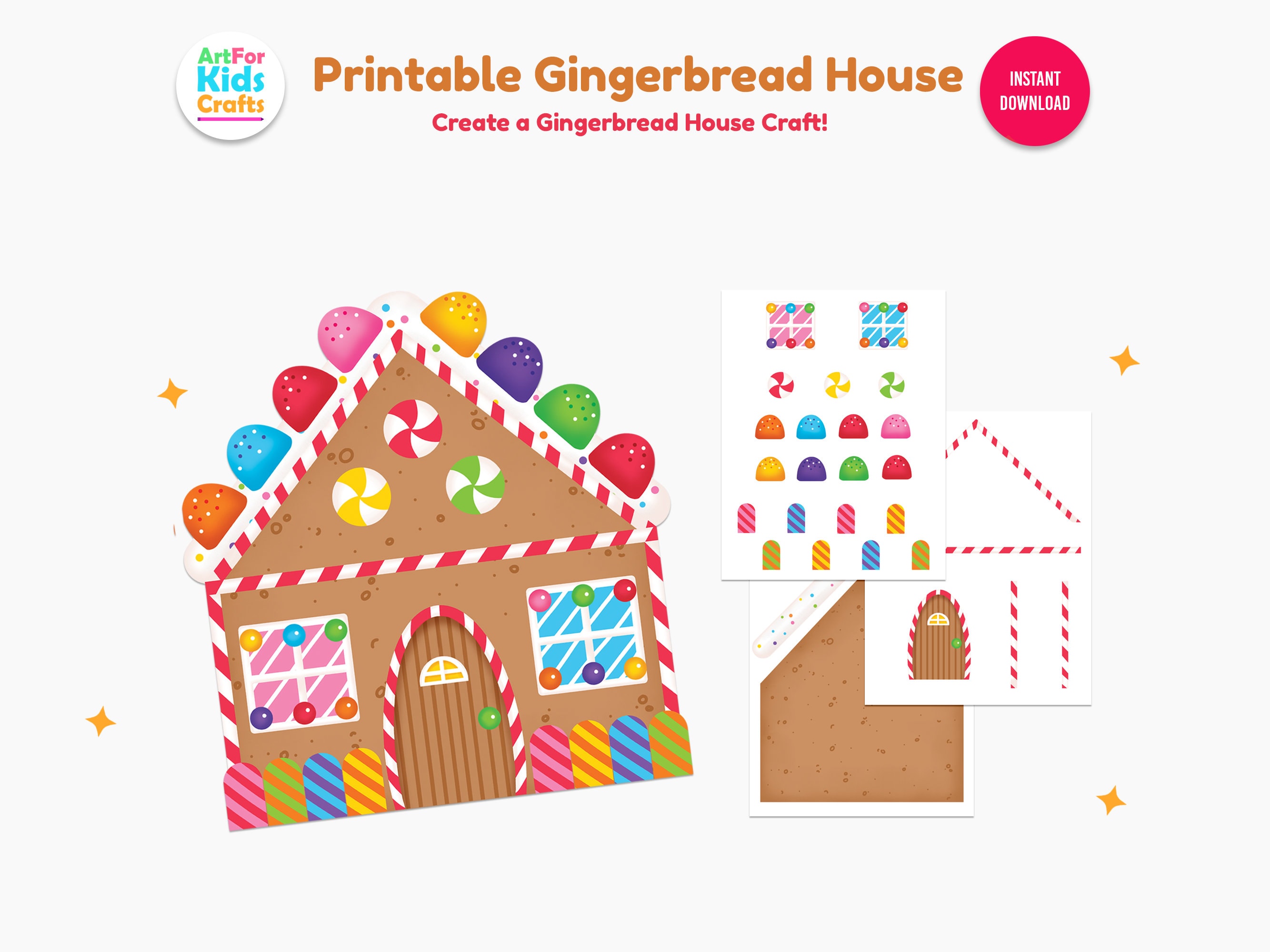 Gingerbread House Printable Paper Craft Kit for Kids, Christmas Crafting Activity For Kids, Christmas Printable Activities For Kids, DIGITAL