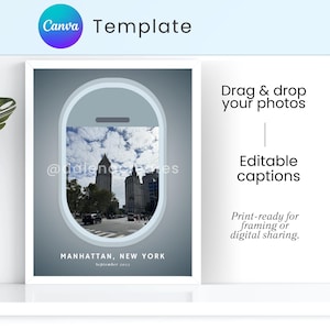 Customizable Airplane Window Wall Art – Canva Editable, Instant Download, Travel Photos, Vacation Memories, Gift Idea