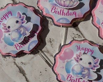 Axolotl Cupcake Topper, Axolotl Feestdecoraties, Axolotl Themafeest, Thema Zeedieren, Salamander Topper, Axolotl Verjaardag, Oceaan.