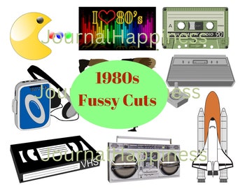 1980s Digital Print Fussy Cuts / Print Your Own 1980s Die Cuts / 80s Cut Outs for Scrapbooking / Eighties Fussy Cuts for Junk Journals