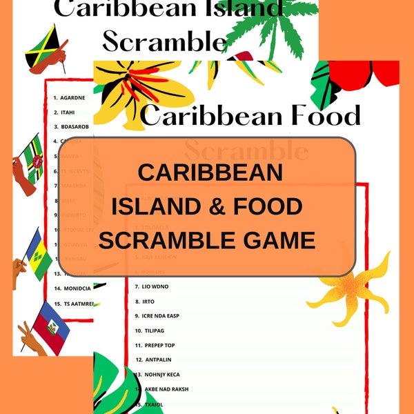 Caribbean Island & Food Scramble Games | Party Games | Bridal Shower Games l Wedding Games | Baby Shower Games | Caribbean Afro American