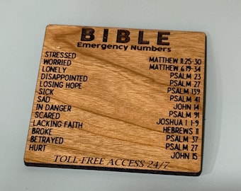 Laser gravierte Bibel Notrufzahlen Holzmagnet | Christliches Geschenk