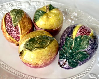 Ensemble de boîtes à fruits en céramique italienne Chelsea House, décor Port Royal, pomme, figue, grenade