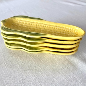 Vintage Ceramic Corn Dishes Set of 5 – Yellow Green Farmhouse BBQ Plates