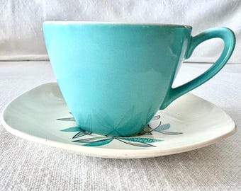 Paire de tasses à thé Cassandra en hiver, turquoise atomique Jessie Tait Angleterre