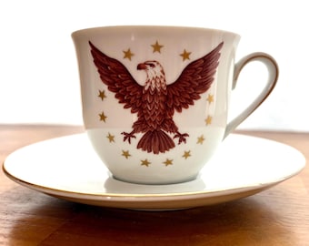 Tasse et soucoupe American Eagle avec tasse à thé vintage étoiles dorées par Arzberg, Allemagne