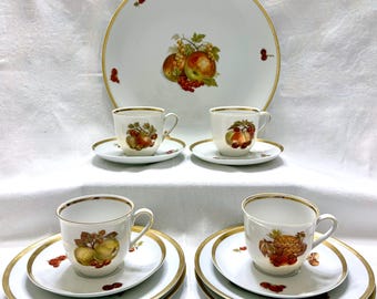 Service à thé aux fruits Arzberg pour 4 personnes | Tasses, soucoupes, assiettes, bavaroises vintage des années 1970 en porcelaine