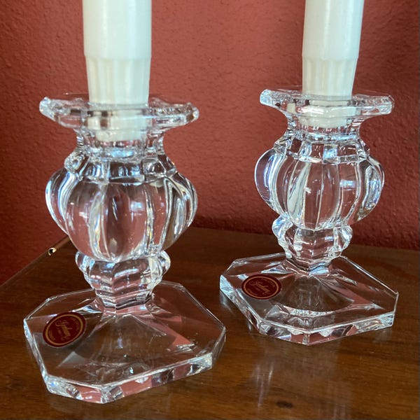 Vintage Gorham Crystal Candlesticks Pair German Lead Crystal