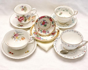 Tasses à thé et soucoupes vintage, à mélanger et à assortir, cinq choix au choix, tasses à thé européennes en porcelaine tendre