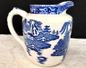 Antique Wedgwood & Co Willow Blue Creamer 4" English Transferware c1906