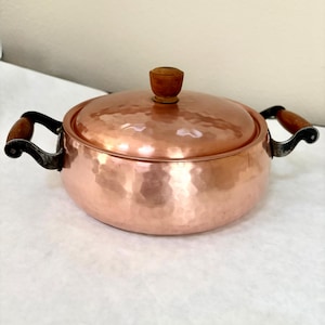 Vintage Stöckli Netstal Swiss Hammered Copper Casserole Pot w/ Lid - 1.5L Braising Pan