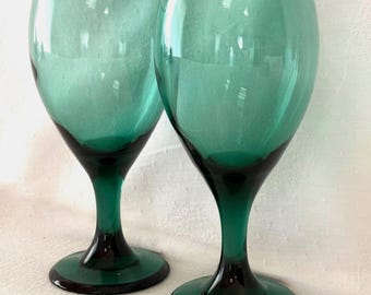Ensemble de 2 verres à eau ou à vin vintage verts en verre MCM Barware
