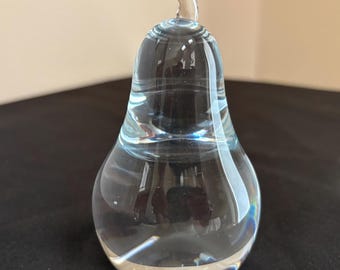 Vintage Swedish Crystal Pear Paperweight Royal Krona Style Art Glass