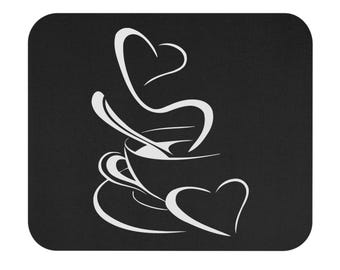 Coffee Cup Heart Mouse Pad | Black Desk Mousepad