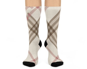 Tan Plaid DTG Crew Socks |Socks for Men and Women
