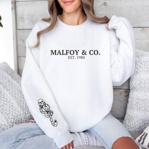 Sudadera Malfoy Draco Crewneck Sudadera mágica Bookish Jersey Manor Suéter Camisa Green House HP Potter Ropa Wizard Merch Fandom Regalo White