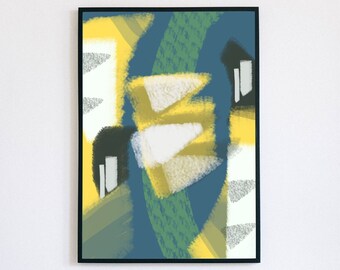 Arte imprimible abstracto, Descarga digital, Impresión digital abstracta, Impresión de arte, Arte de pared, Decoración, Amarillo, Verde, Azul