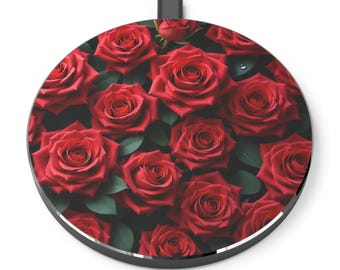 Ładowarka bezprzewodowa z wzorem czerwonej róży | Ładowarka do telefonu w kwiaty
