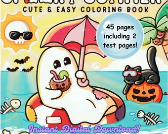 Libro para colorear de verano espeluznante: adorables fantasmas kawaii en la playa (PDF)