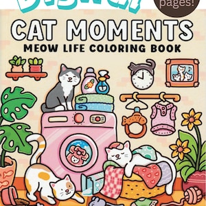 Cat Moments Coloring Book PDF - 45 printable pages for Kids and Adults, Instant Digital Download, Bold and Easy Coloring Book