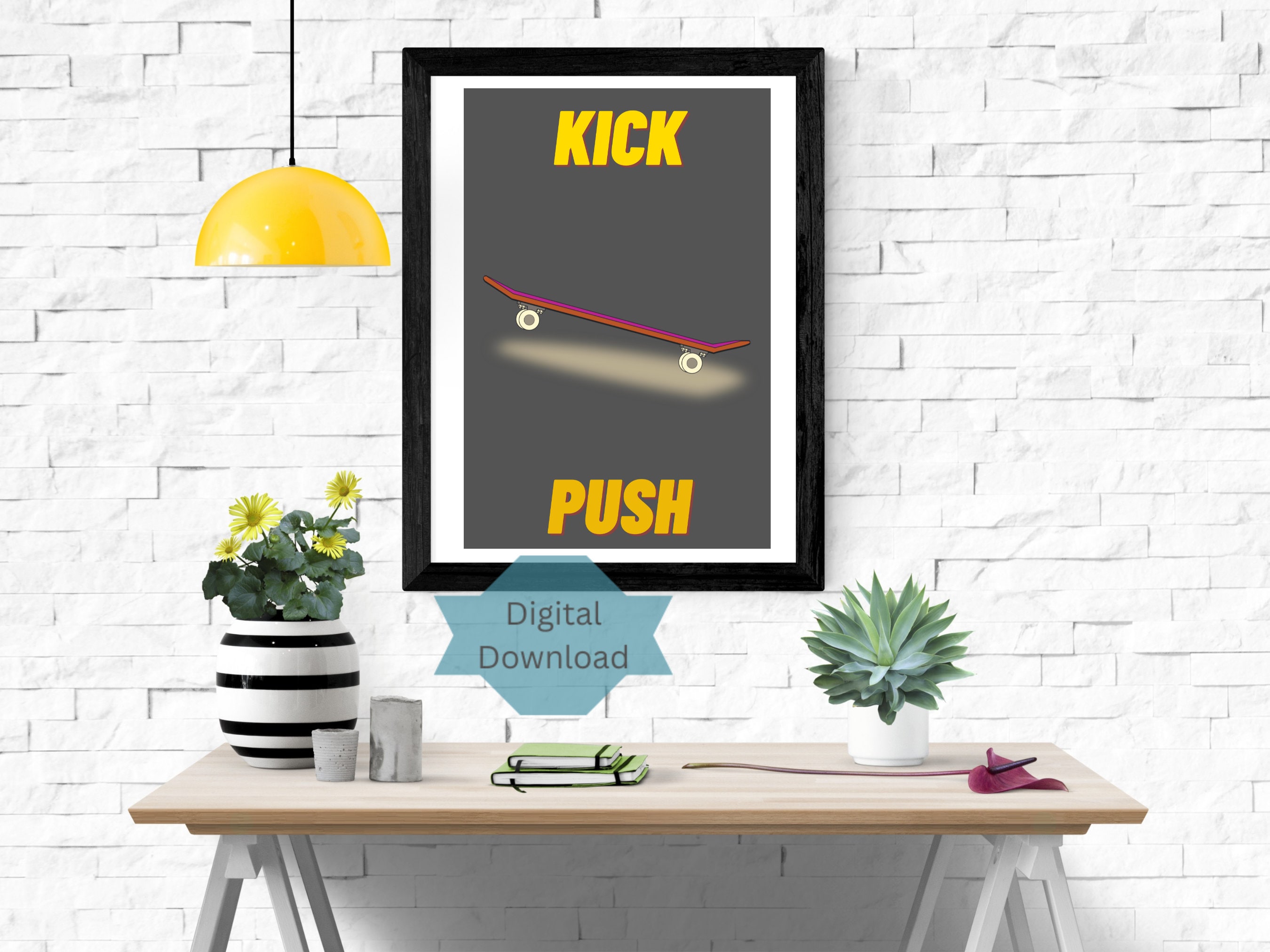 Kick Push Skateboard Printable Wall Art Digital Print - Etsy