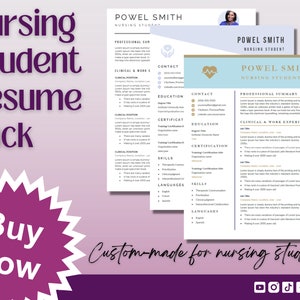 Nursing STUDENT Resume Pack, Nursing Resume, Nursing Resume Template for Word, Nurse Resume + Cover Letter, New Graduate Nurse Resume Bundle