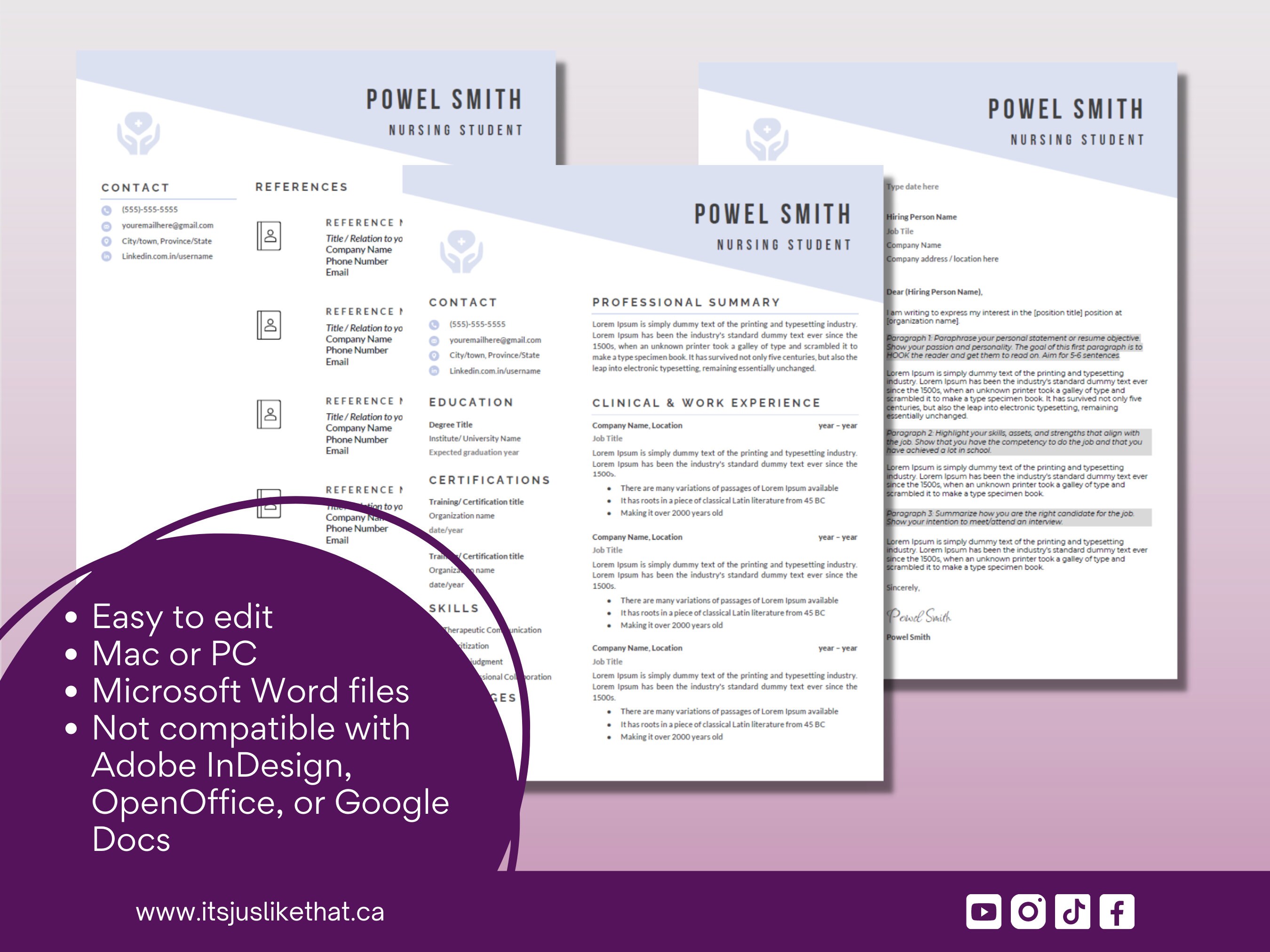 Nursing STUDENT Resume Pack Nursing Resume Nursing Resume Template 